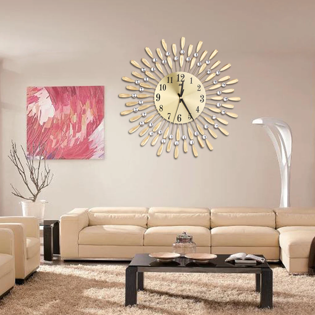 Buy Sun Shaped Round Rhinestone Metal Clock Home