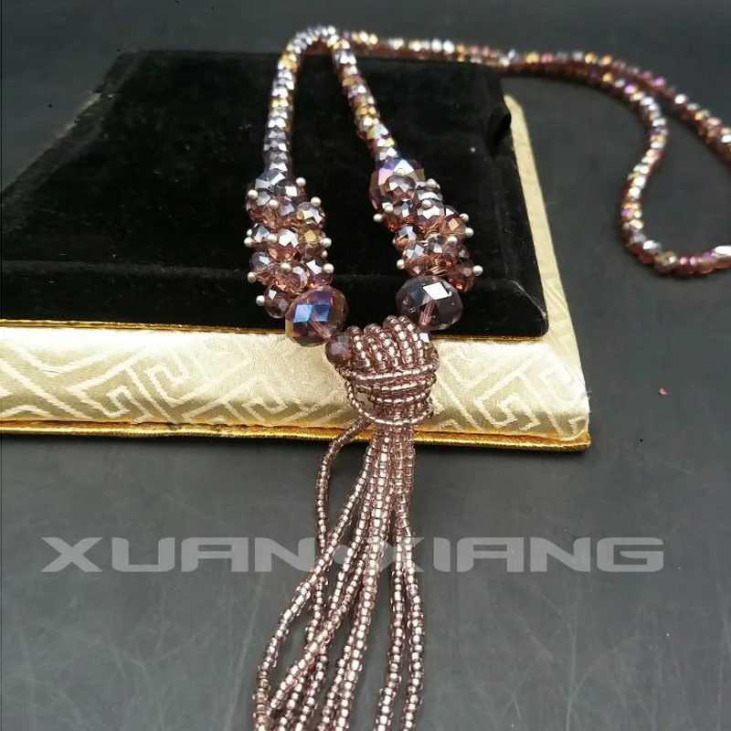 

Natural Crystal Necklace Round Beads Pendant Necklaces Sweater Chain Gift for Pretty Women Fashion Jades Stone Jewelry