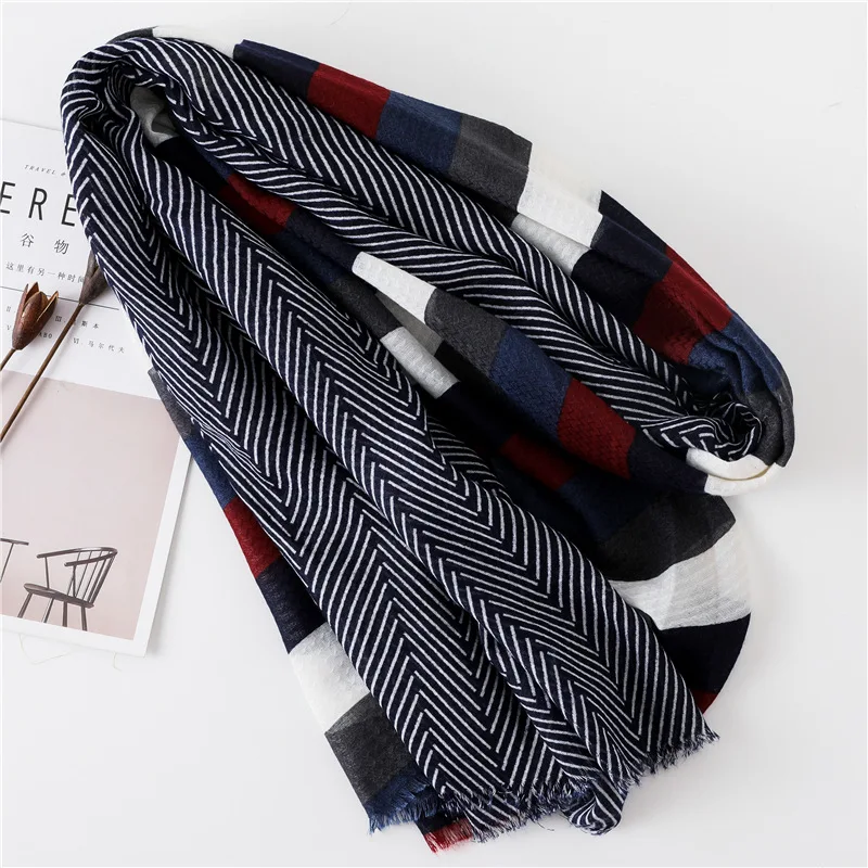 New Design Plaid Striped Patchwork Viscose Shawl Scarf High Quality Print Soft Head Wraps Pashmina Stole Muslim Hijab 180*90Cm