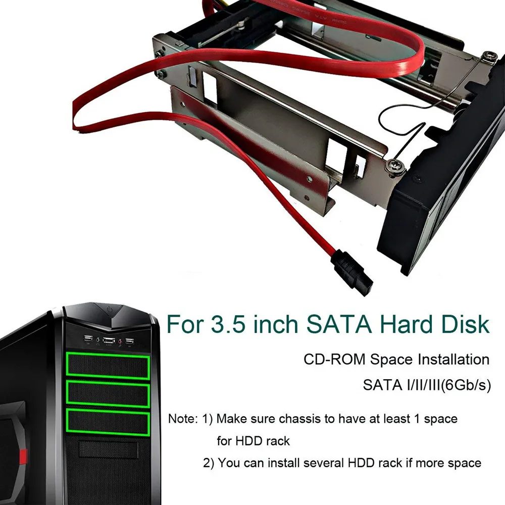 Внутренний 5,25 дюймов CD-ROM HDD Mobile Rack Монтажный кронштейн рамы корпус с SATA кабель для 3,5 дюймов SATA I/II/III жесткий диск