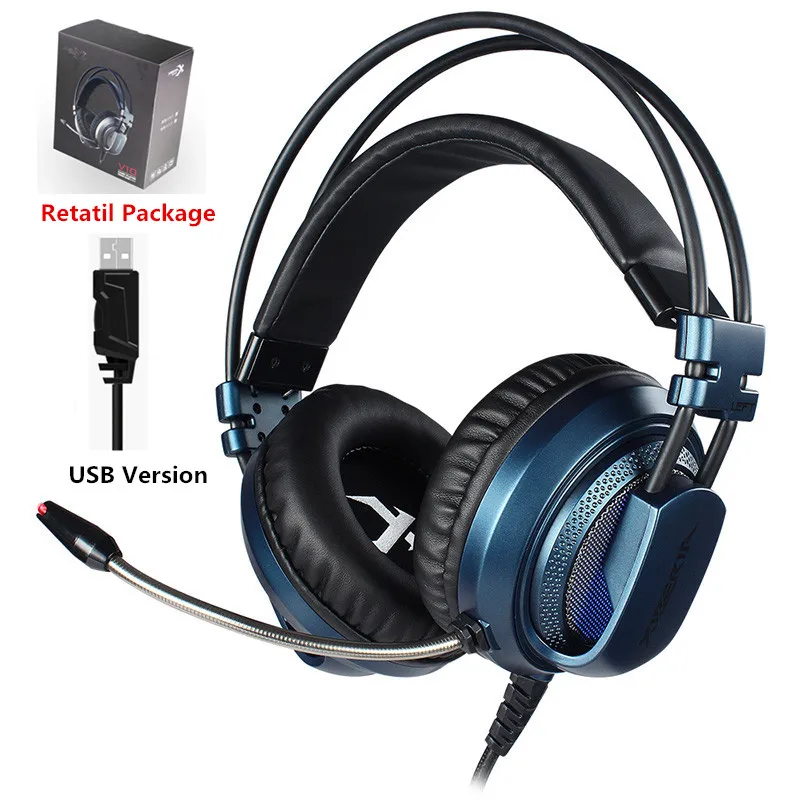 Xiberia, профессиональная игровая гарнитура для ПК, USB 7,1, звук, над ухом, компьютерные игровые наушники, бас шлем с микрофоном, дыхательный светодиодный светильник - Цвет: Blue Retail Package