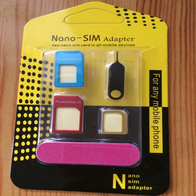 200pcs 5in1 Metal Nano Sim Card Adapter + Micro Sim cards adapter