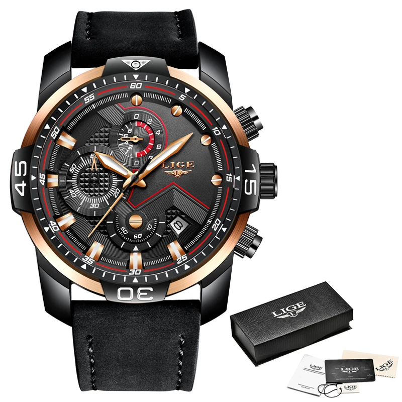 

LIGE 2019 Watch Men's Analog Quartz Fashion Sports Watch Large Dial Leather Waterproof Luminous Pointer Clock Relogio Masculino