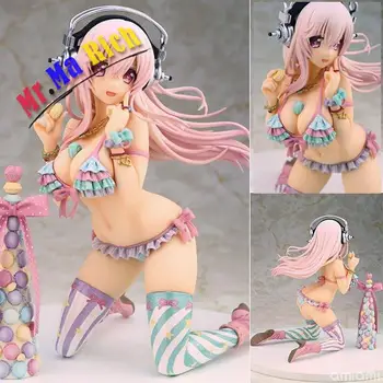 

Super Sonico Action Figure With Macaron Tower Super Sonic Swimsuit PVC Anime Figure Bikini Sexy Girl Action Figure
