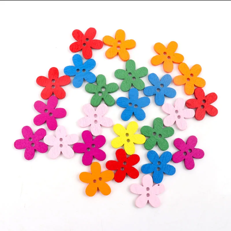 100 шт. 14x15 мм разноцветный милый цветок натуральные украшения Швейные Скрапбукинг деревянными пуговицами MZ0006X