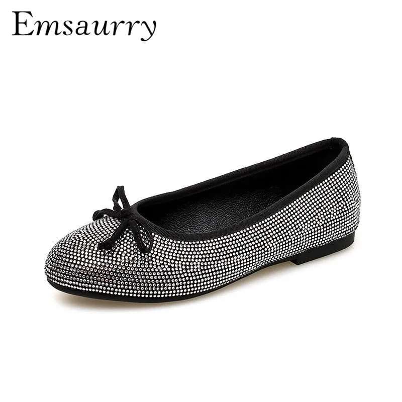 

Hot Fix Rhinestone Ballet Flats Bling Crystal Shallow Slim Casual Shoes Butterfly-knot Flat Shoes Woman