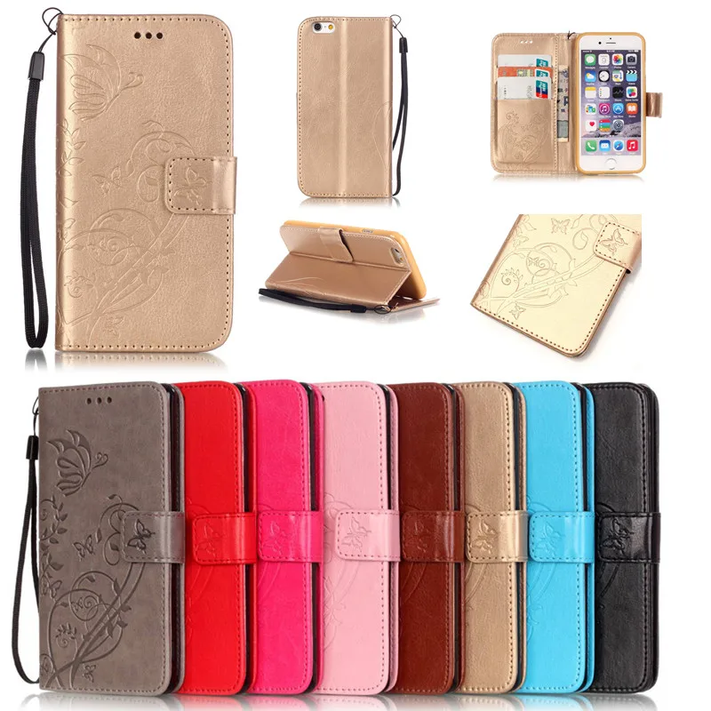 

For Iphone 7 4.7Inch 4 4S 5 5S 5C SE 6 6S 6 Plus for Ipod Touch 5/6 Case TPU Leather Back Cover Butterfly Flip Wallet Phone Bag