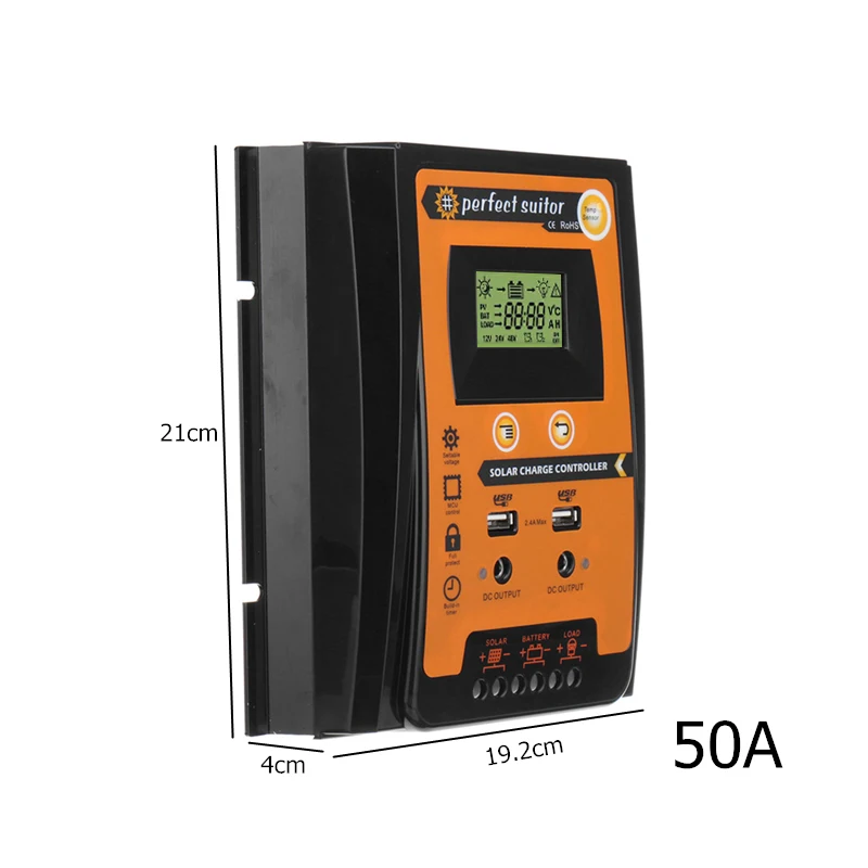 30A/50A/70A за максимальной точкой мощности, Солнечный Контроллер заряда 12V 24V режимы Auto, PWM ЖК-дисплей Dual USB солнечная батарея Панель регулятор дома Батарея Зарядное устройство