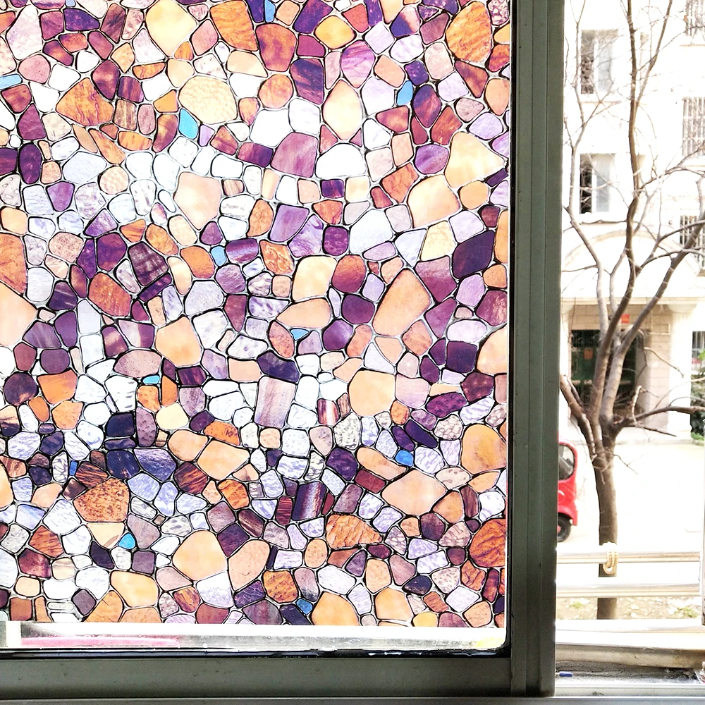 

90*200 Cm 3D Cobblestone Vinyl Nice Window Sticker,Static Decal Glass Window Films for Decorative Privacy Heat Control An-ti UV