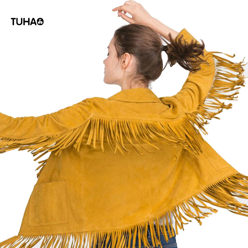 Tassel Suede Jackets Women Turn Down Collar Fringed Hem Solid Autumn Fashion Streetwear For Ladies Casaco Feminino T9X101 Tassel Suede Jackets Women Turn Down Collar Fringed Hem Solid Autumn Fashion Streetwear For Ladies Casaco Feminino T9X101