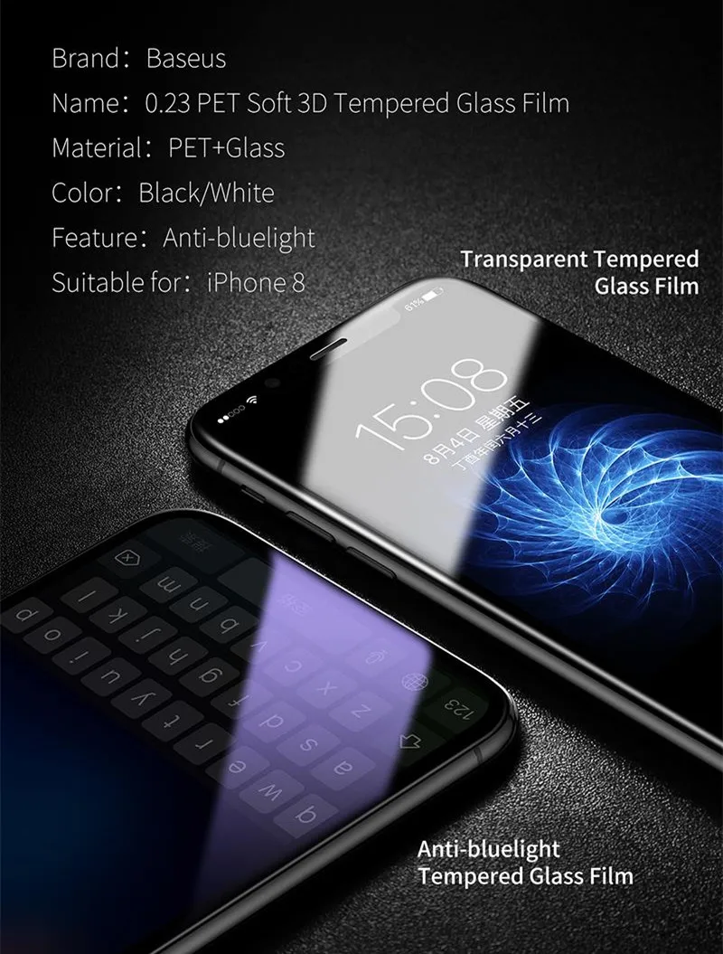 Ультратонкая стеклянная защитная пленка Baseus для iphone X с защитой от синего света 3D, Защитная пленка для экрана iphone X