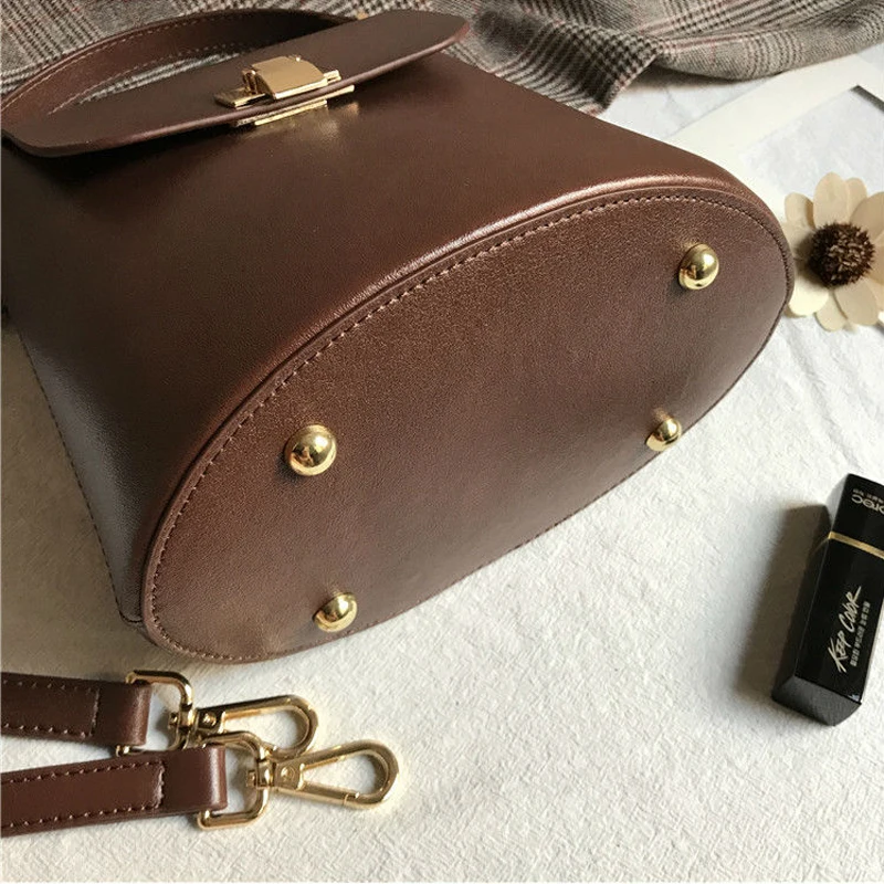 Design Tasche Schulter rot Leder Vintage Handtaschen brown Mode Echt Wachs Öl Blau Taschen Neue Eimer Frauen 8SqvwPA