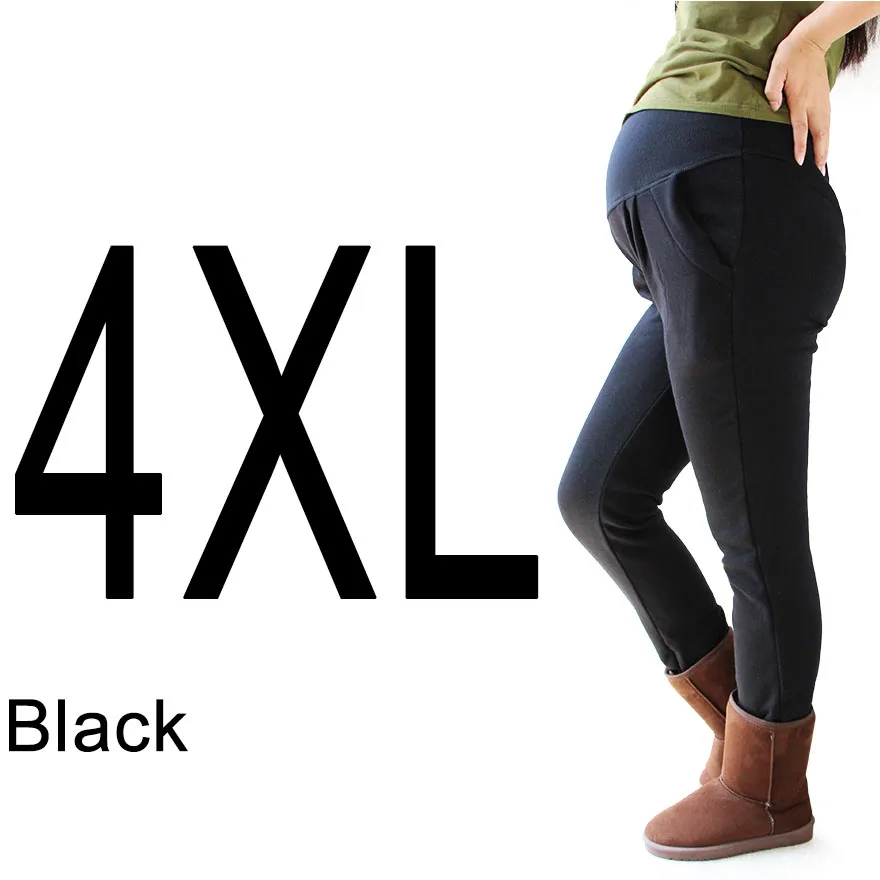 Большие размеры, зимние Бархатные Леггинсы для беременных, XL, XXL, 3XL, 4XL, регулируемые высокие эластичные леггинсы, штаны для беременных женщин, теплая одежда - Цвет: Black 4XL