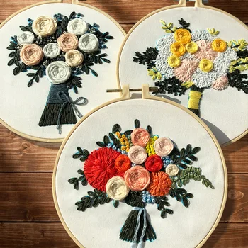 

DIY Ribbon Embroidery Set Flower Needlework Art Cross Stitch Kit Handwork for Beginner Handcraft Home Decoration Painting Gifts