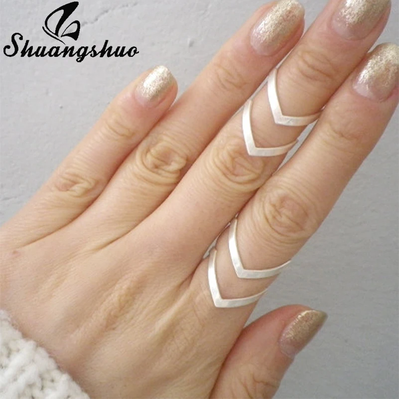 

Shuangshuo 2018 New Fashion Boho Double Lines V Chevron Rings For Women's Gift Simple Geometric Bague Dainty Rings Femme Jewelry