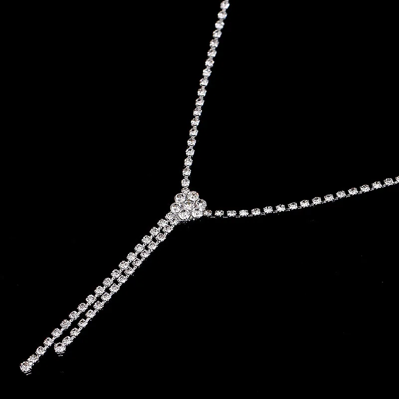 TREAZY модные хрустальные наборы свадебных ювелирных изделий серебряный цвет цветок кисточкой длинное ожерелье Комплект сережек для женщин Свадебные ювелирные изделия S