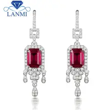 Твердые 18k золотые серьги натуральный розовый турмалин серьги с бриллиантом изумруд огранки драгоценный камень для леди SE0332