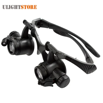 

10X 15X 20X 25X Double Eye Glasses Patches Magnifier Loupe with LED Light for Watch Repair / Jewelry Magnifying