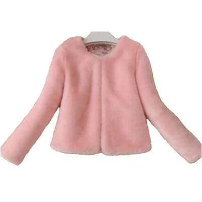 Куртка с мехом пальто из искусственного меха искусственная шуба шубы женские из искусственного меха новое зимнее женское пальто из искусственного меха, тонкое пальто из искусственного кроличьего меха с круглым вырезом - Цвет: Розовый