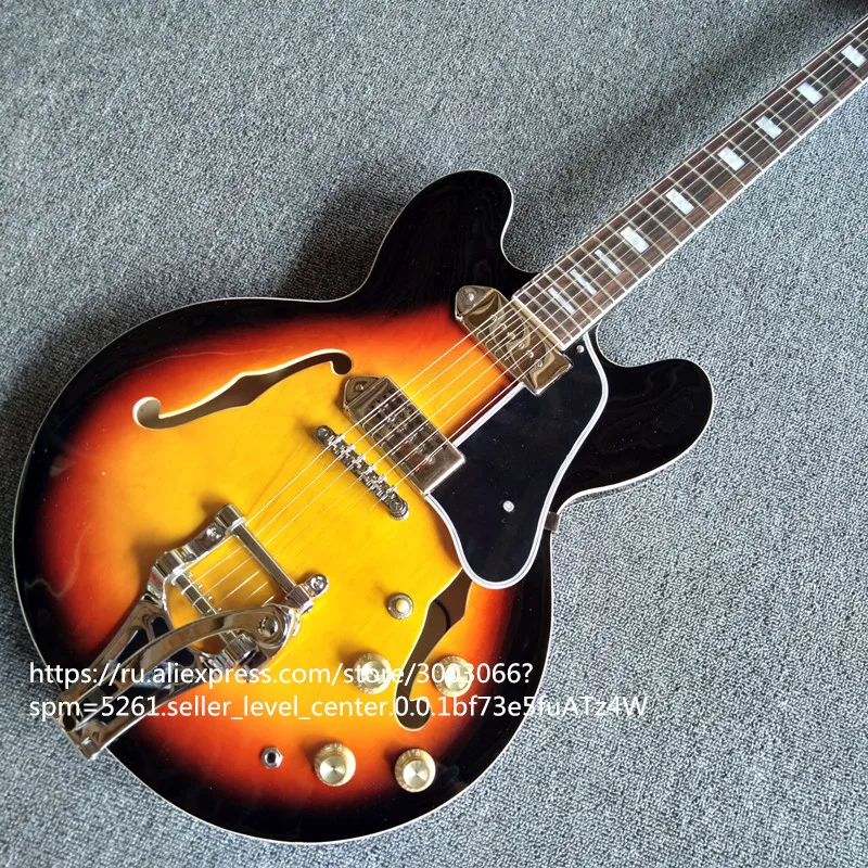 

Top quality right handed electric guitar with semi hollow electric guitar body and chorme jazz bridge
