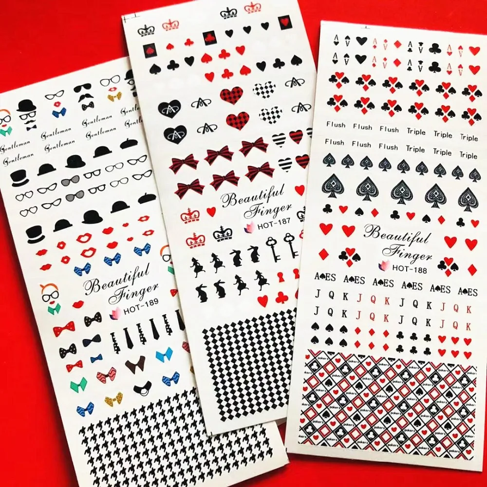 

Newest Fashion SERIES export Japan 3 pcs poker designs water transfer nail art sticker nail decal stamping accessories supplier