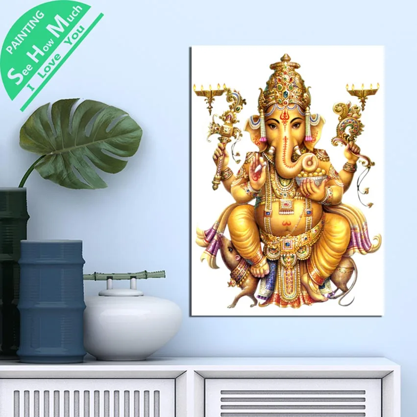 

1 Piece Abstract Ganesh Golden HD Printed Canvas Wall Art Posters and Prints Poster Painting Framed Artwork Room Decoration