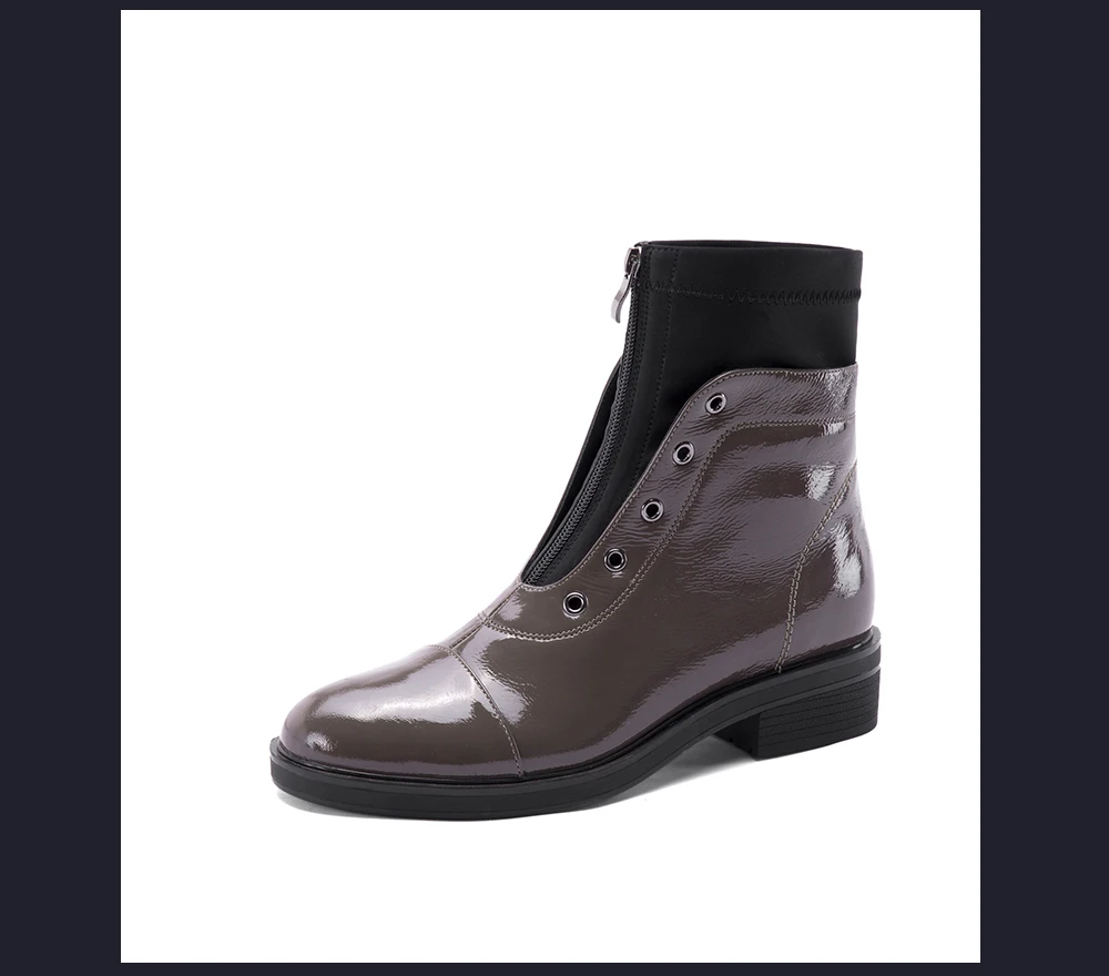 SOPHITINA/Женские повседневные ботильоны; классическая женская обувь черного цвета из лакированной кожи на низком каблуке с круглым носком; качественные ботинки на молнии ручной работы; B76