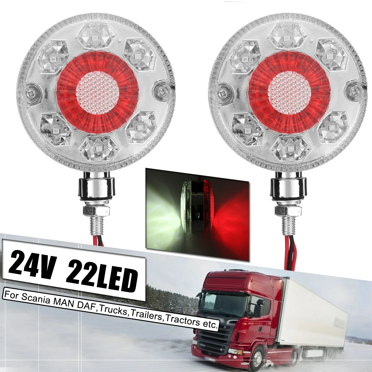 

2pcs 24V Universal Double Face LED Side Marker Light Stop Turn Signal Tail Lights Lamp For Trucks Cars Trailers Lorry Tractors