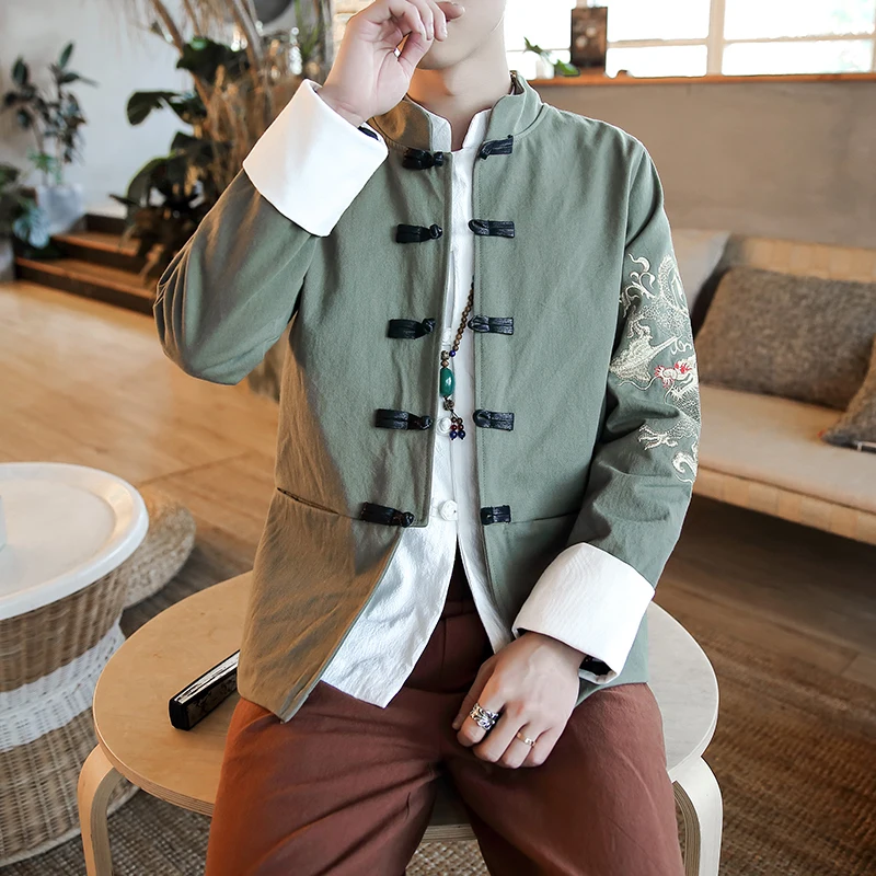 Традиционная одежда для мужчин Национальный Ветер hanfu мужской костюм Свободное пальто шелковая одежда китайский стиль cheongsam Топ - Цвет: color1