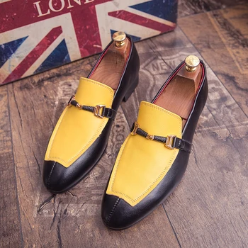 

New Luxury Men Young Casual Shoes Slip On Business Shoes For Mens Yellow Black Man Social Shoe Fashion Groom Wedding Dress Shoe