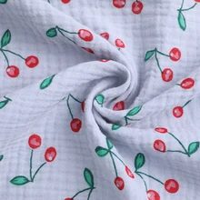 Домашняя одежда из чистого хлопка с двойной газовой креповой тканью в стиле вишни, детская ткань