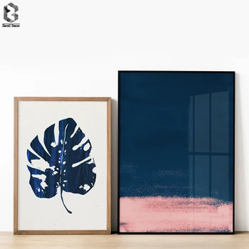 

Nordic Decoration Leaf Wall Art Canvas Poster and Print Blue and Pink Abstract Painting Picture for Living Room Home Decor