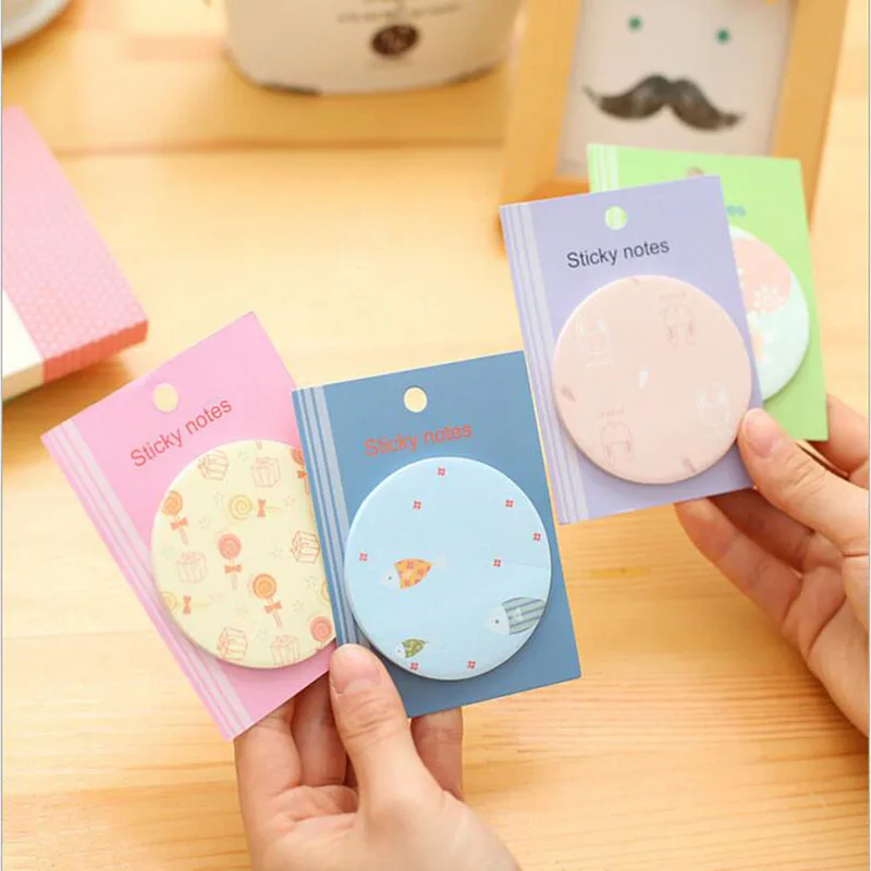

4X Sweet Circle Sticky Notes Animal Pattern Message Plan Writing Memo Pads Sticky Decor Sticker School Office Supply