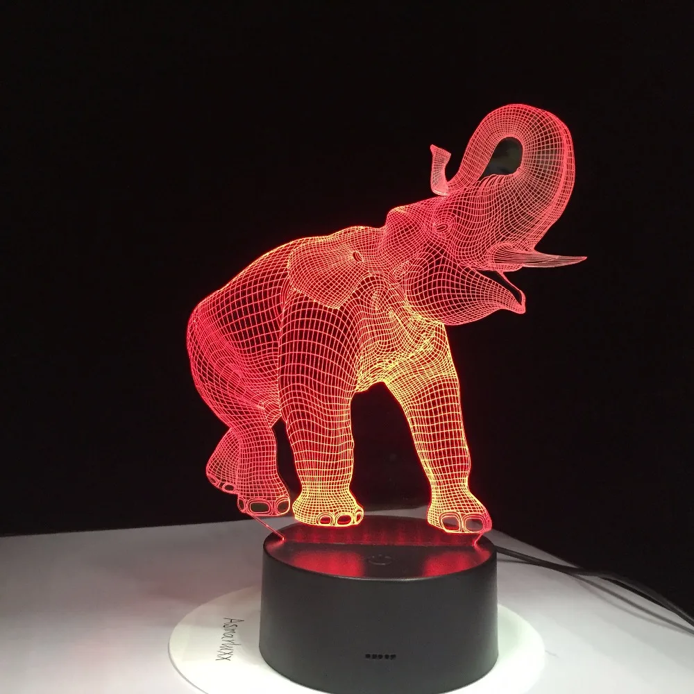 Слон Форма сенсорная Ночная лампа удивительные 3D Иллюзия светодиодный настольная лампа Ночной светильник с изображениями животных для детей; 7 цветов эффект изменения Рождественский подарок
