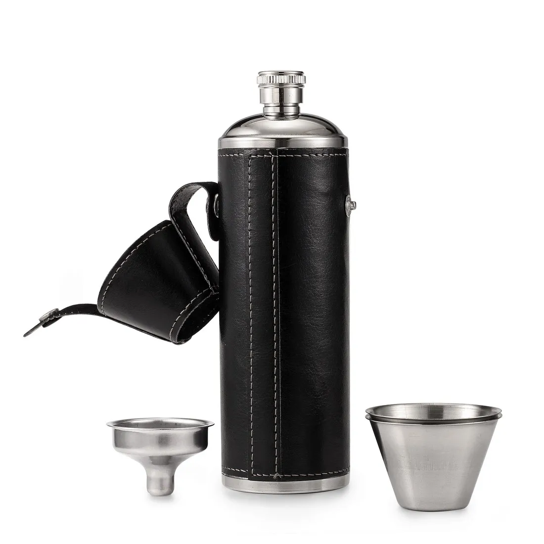 

Carrywon Pocket Hip Flask 10 OZ with Free Funnel + 2 Stainless Steel Cups with Leather Wrapped Cover and 100% Leak Proof Flasks