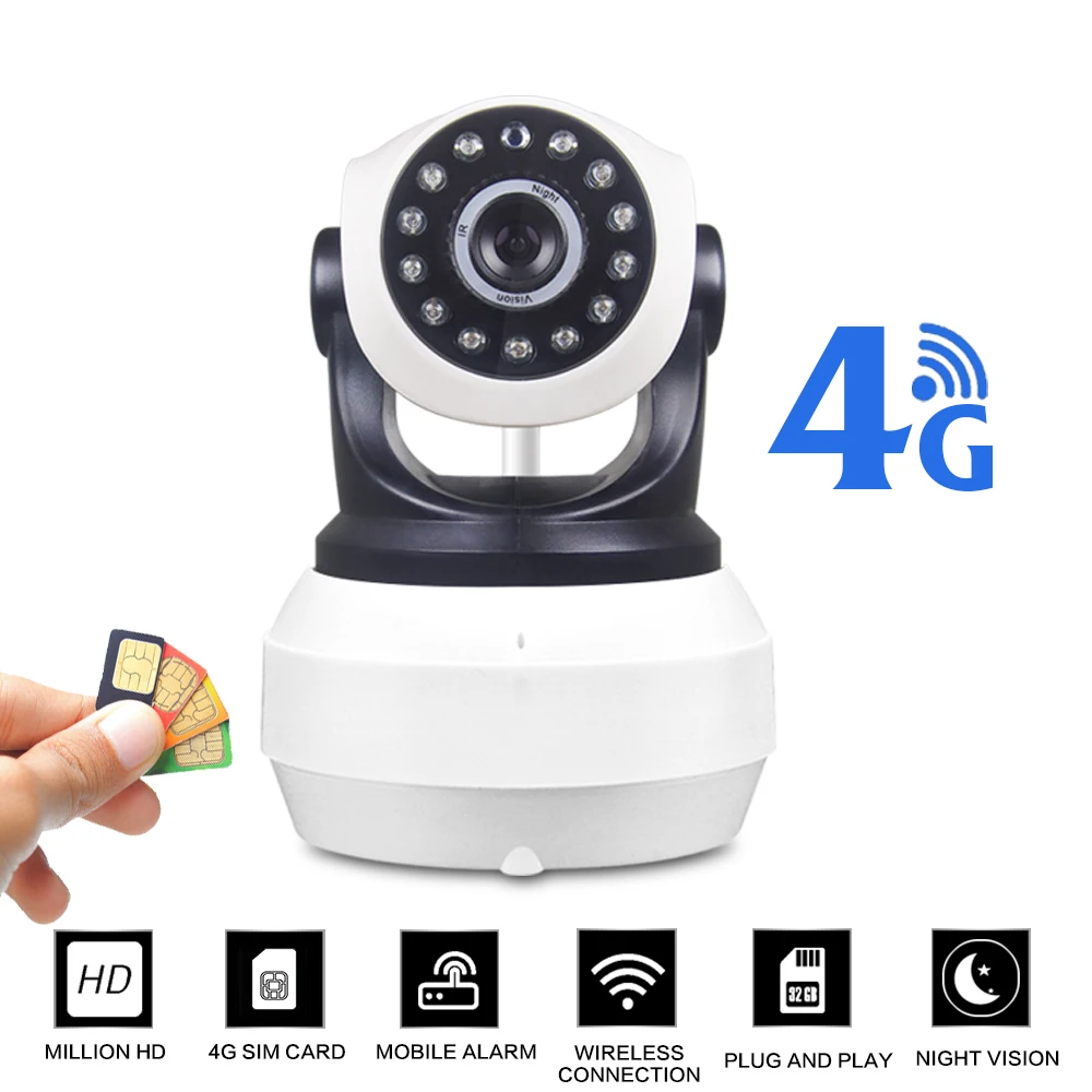 

1080P 4G 3G SIM Mini IP Camera Wireless GSM P2P Industrial Cam PTZ Pan Tilt Video Camera CCTV Home Security 128G SD Card Slot