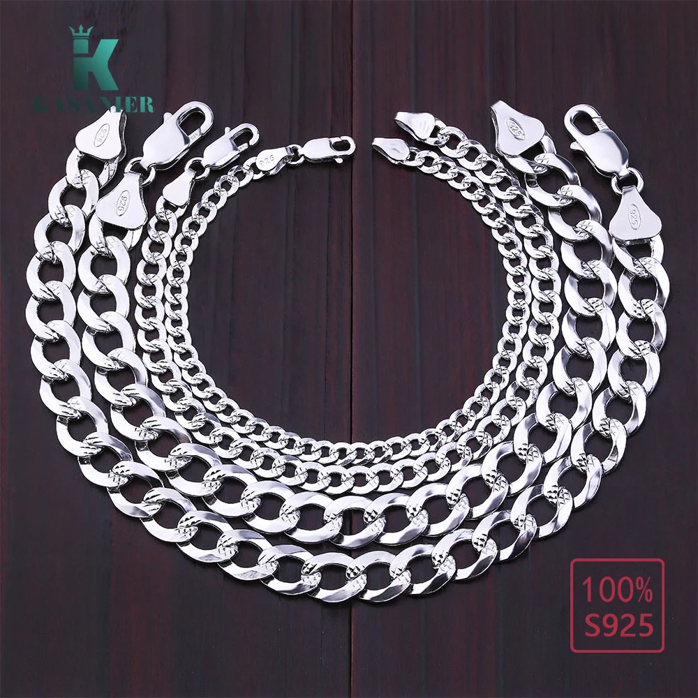 

KASANIER 2019 100% Real S925 Sterling Silver Men fashion jewelry 4-9 MM Width Mens Bracelets Gift Curb Bracelets Man jewelry
