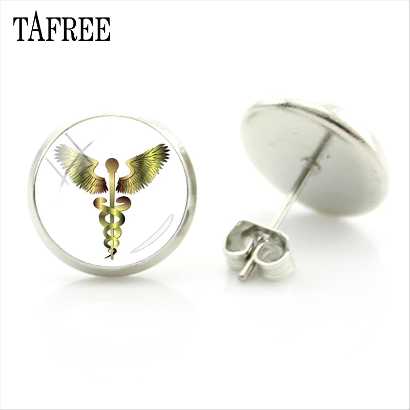 Серьги гвоздики TAFREE с медицинскими знаками новая мода стеклянный кабошон купол
