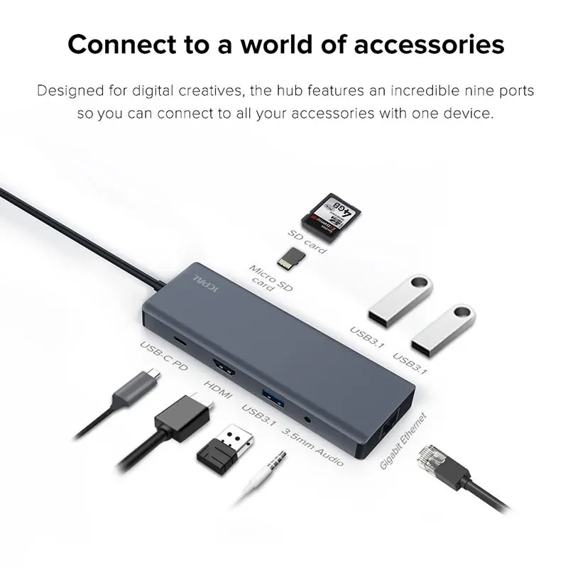 Jcpal USB C концентратор с HDMI 4 K PD зарядное устройство 60 Вт тип c для мульти 3 0 RJ45 5 мм