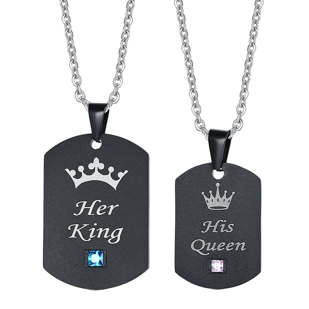 MagiDeal His Queen Her King Stainless Steel Crown Tag Puzzle Piece Matching Couple Necklace Fashion Jewelry