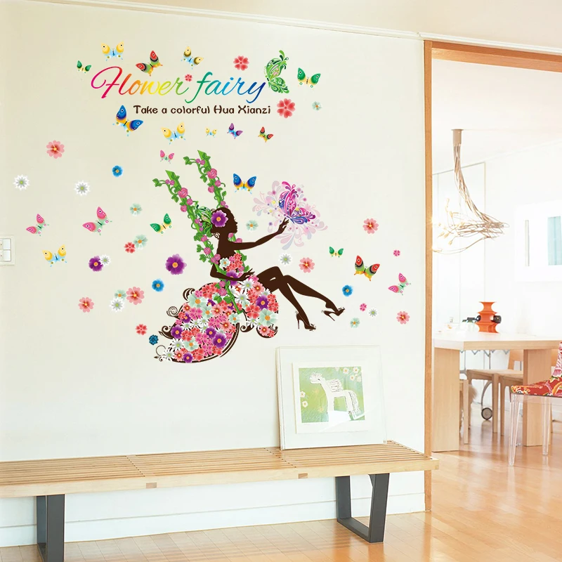 

Fairy Flower Girl Butterfly Wall Sticker Wall Art Decal Kids Room poster Home Decoration
