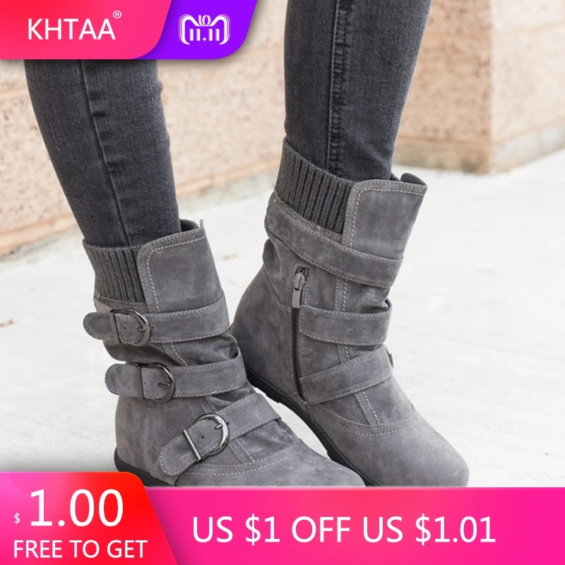 

Plus Size Women Casual Ankle Boots Flat Platform Female Suede Zipper Buckle Winter Boots Shoes Ladies 2018 New Leisure Footwear