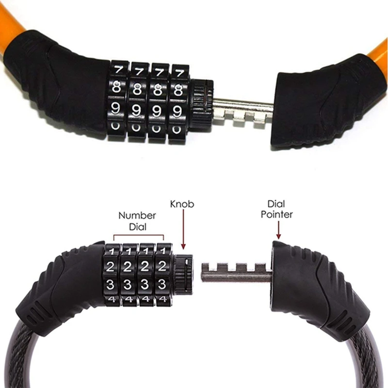 Велосипедный замок 4 цифровой код Комбинации Противоугонный велосипедный замок Сталь Катушка кабеля замок мотоцикла цикл Велоспорт MTB велосипеда безопасности