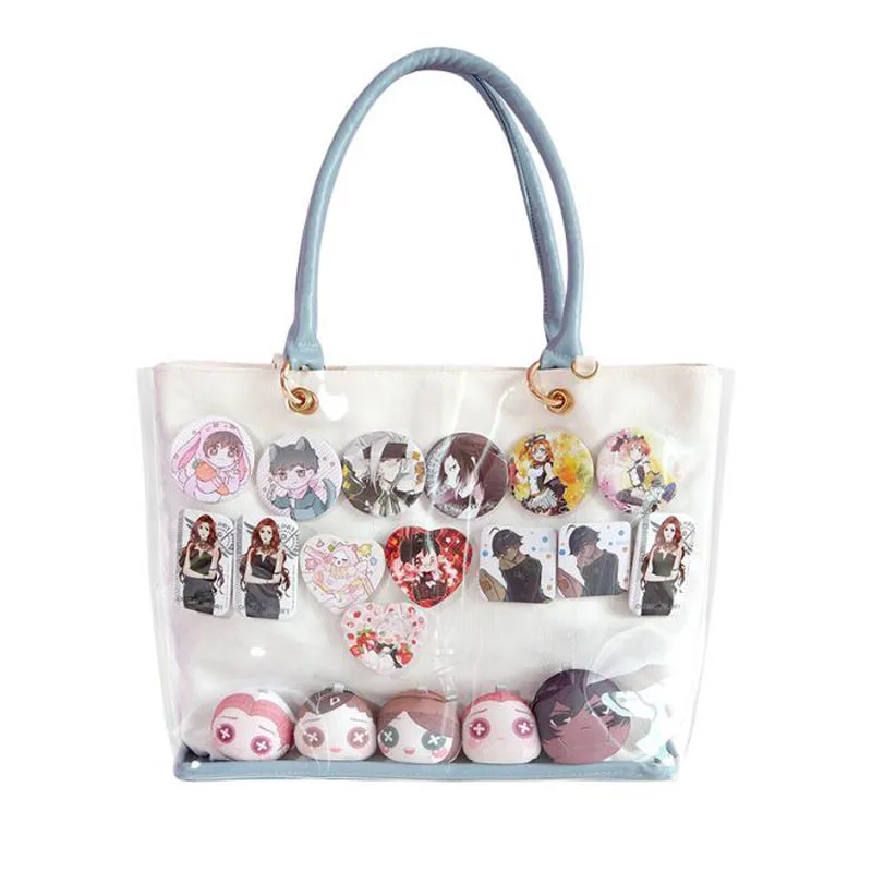

100pcs/lot Harajuku Color Clear ita bag Transparent Jelly Canvas Shoulder Messenger Bag Women Handbag
