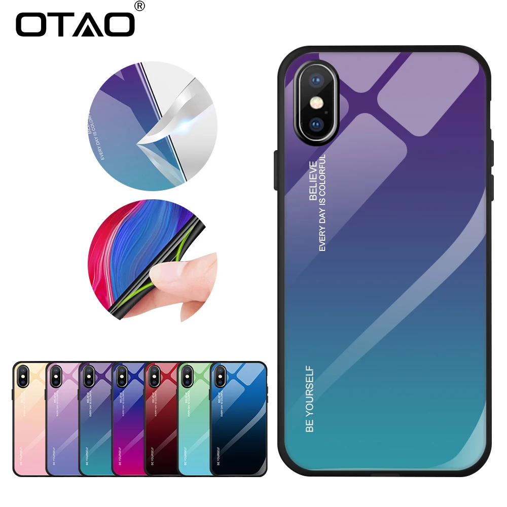 OTAO чехол из закаленного стекла для телефона iphone XS MAX XR X 8 7 6 6s Plus Чехлы градиентный