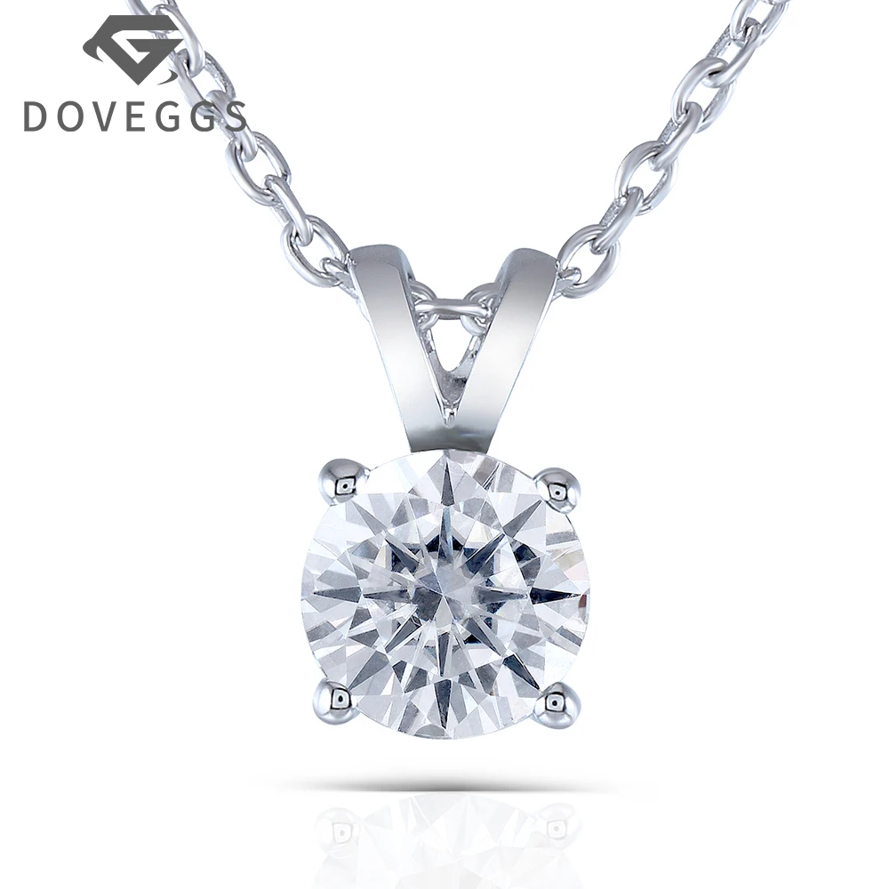 

Necklace Platinum Plated Silver for Women with 2 Carat 8mm Slight Grey Color Moissanite Round Solitare Pendant Queen Brilliance