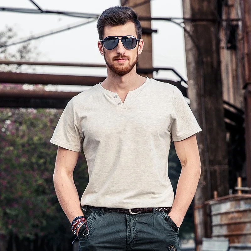 Fashion Henry Collar T shirt Men Brand t shirt Man's Cotton Summer T