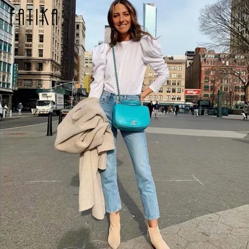 

FATIKA Casual Ankle-Length Jeans High Waist Pockets Boyfriend Solid Basic Classic Pants Loose 2019 Hot Trousers