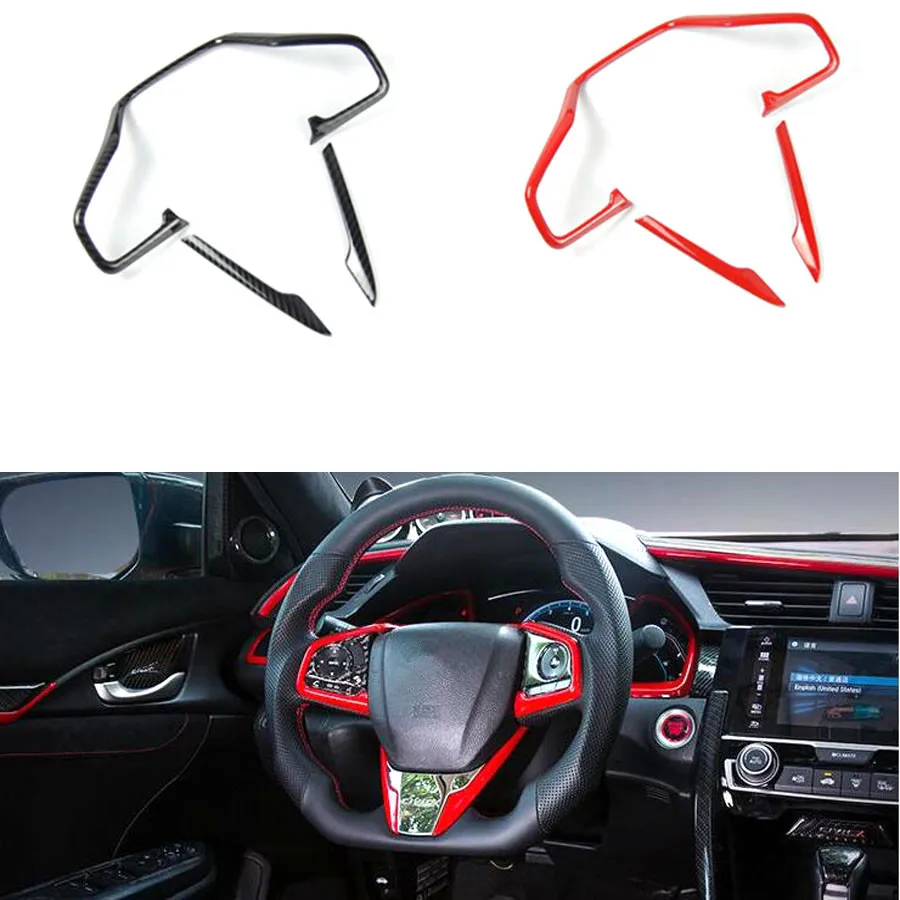 

YAQUICKA 3Pcs/set Car Steering Wheel Switch Button Frame Trim Cover Styling Sticker For Honda Civic 2016 2017 Bezel Mouldings