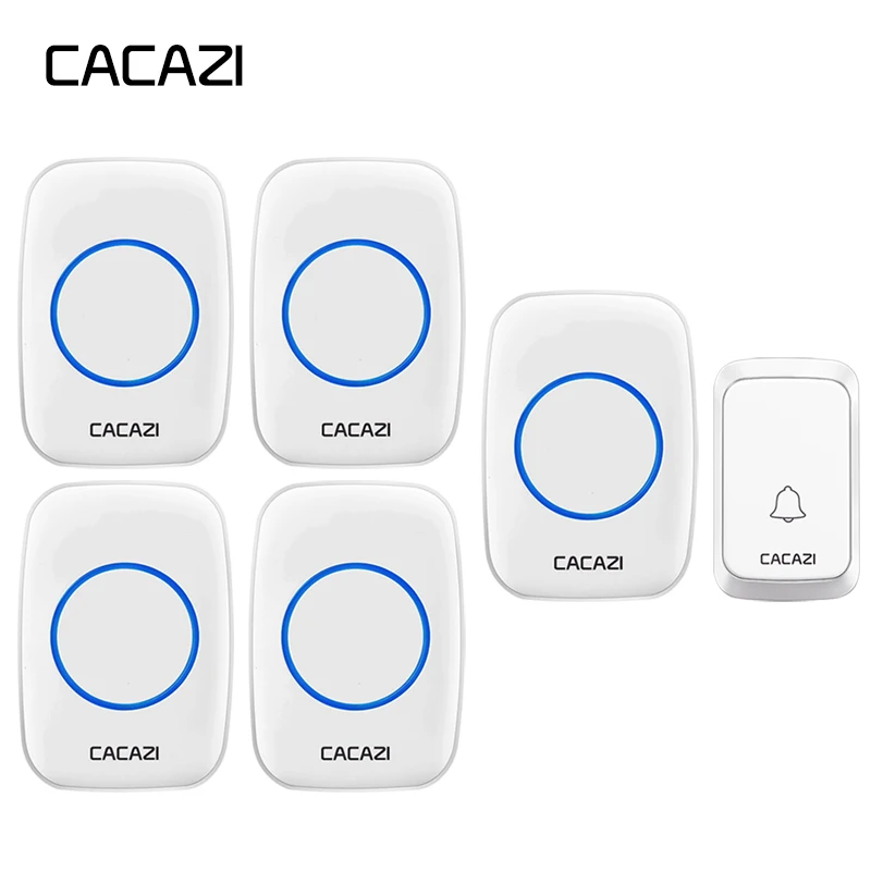 

CACAZI Waterproof Wireless Doorbell LED Light Battery Button Home Cordless Calling Bell 58 Chime 300M Remote Control EU Plug